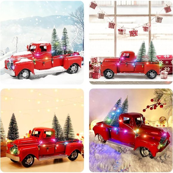 Red LED String Lights Vintage Metal Truck with Mini Christmas Trees Decorations - Picture 6 of 6